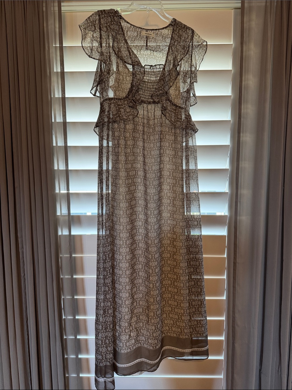 Max Studio Brown Sheer Floral Maxi Dress